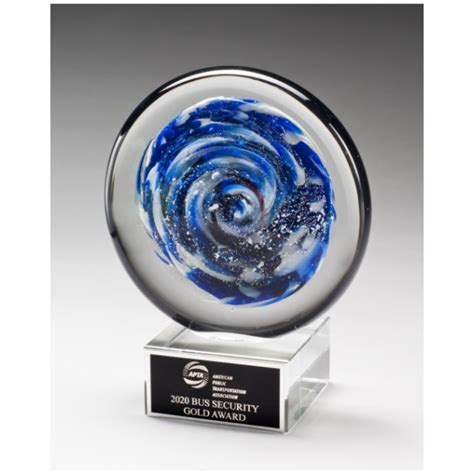 Shield Glass Award Blue Border With White Laurel Leaves Trophy King