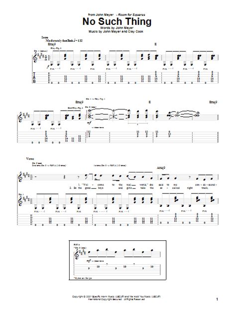 No Such Thing By John Mayer Guitar Tab Guitar Instructor