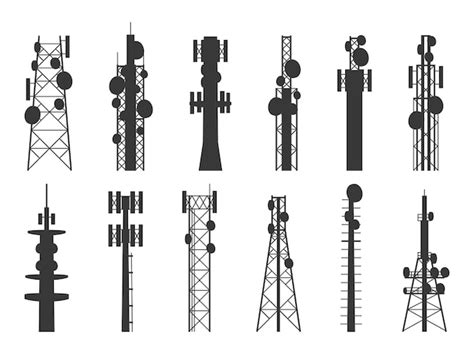 Premium Vector Radio Tower Silhouettes Transmission Cellular Towers