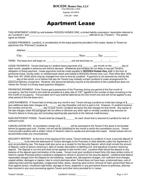 Apartment Lease Agreement Free Printable Documents Apartment Lease
