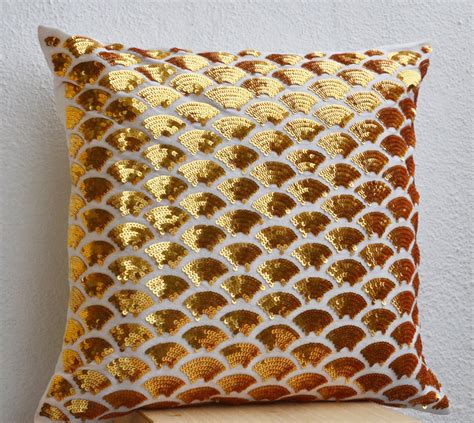Gold Sequin Pillows With Embroidered Waves Gold Pillow