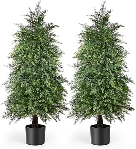 Yemmen 2 Pack 4ft Artificial Cedar Topiary Trees For