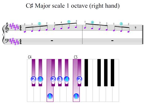 C Sharp Major Scale 1 Octave Right Hand Piano Fingering Figures