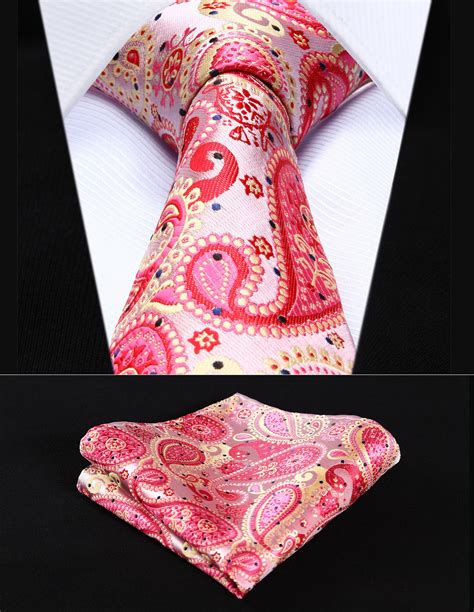 Tp K S Red Pink Paisley Silk Woven Men Tie Necktie Handkerchief