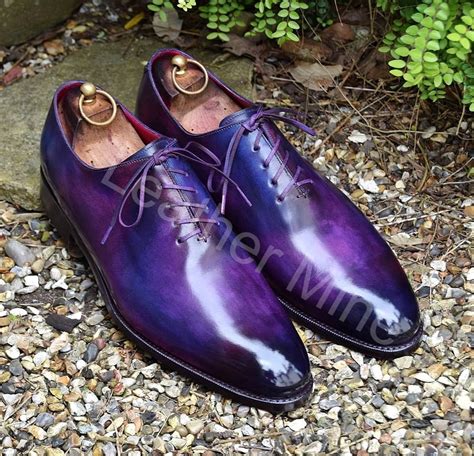 Mens Handmade Whole Cut Oxfords Purple Patina Dress Custom Made Shoes