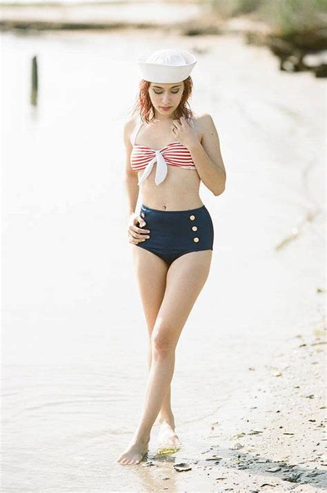 Sailor Bikini Set W Halter Tie Etsy Vintage Swimsuits Swimsuit Fashion Sailor Bikini