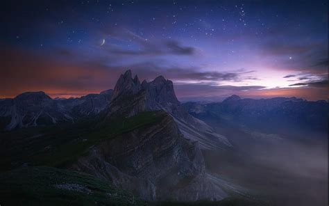 Natureza Paisagem Noite Estrelada Longa Exposição Montanha Dolomites