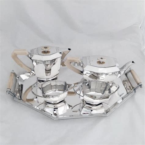 Art Deco Four Piece Sterling Tea Set With Matching Tray For Sale At 1stdibs