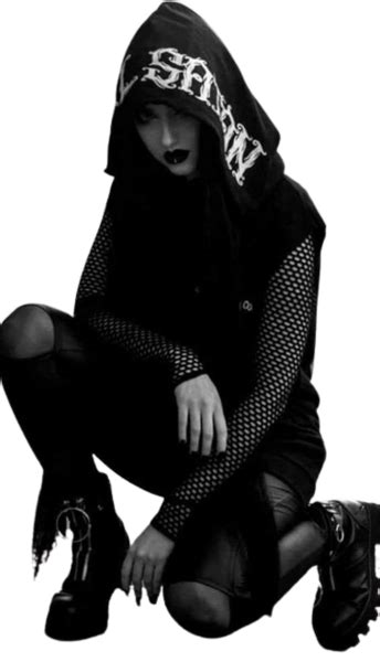 Goth Chick In Black Outfit Kneeling Png Official Psds