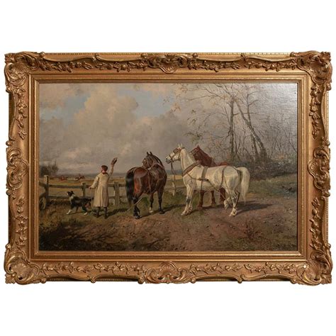 Farmer And Hunt Scene Oil On Canvas Painting By S J Clark For Sale At