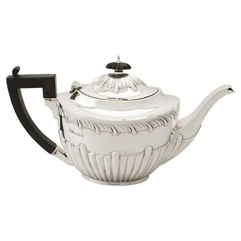 Early Victorian Antique Sterling Silver Teapot In Melon Design