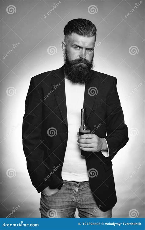 Bearded Man With Beer Bottle Stock Image Image Of Hair Studio 127396605