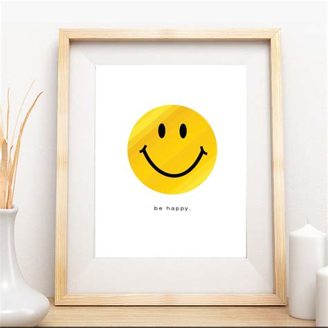Be Happy Smiley Face Printable Wall Art Etsy