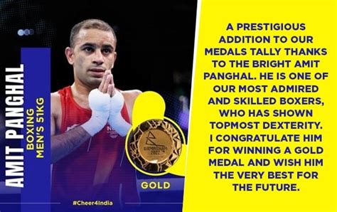 Pm Congratulates Amit Panghal For Winning The Gold Medal In 51 Kg Mens