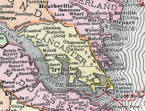 Lancaster County Virginia Map 1911 Rand Mcnally Irvington