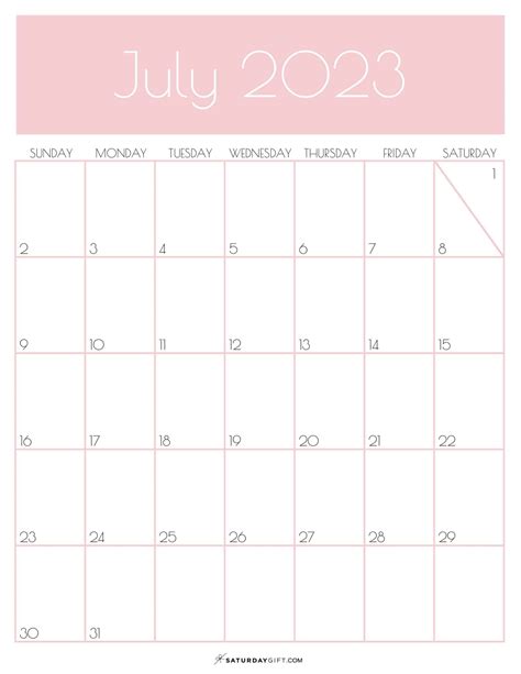 July 2023 Calendar 9 Cute Free Printables Saturdayt Vrogue