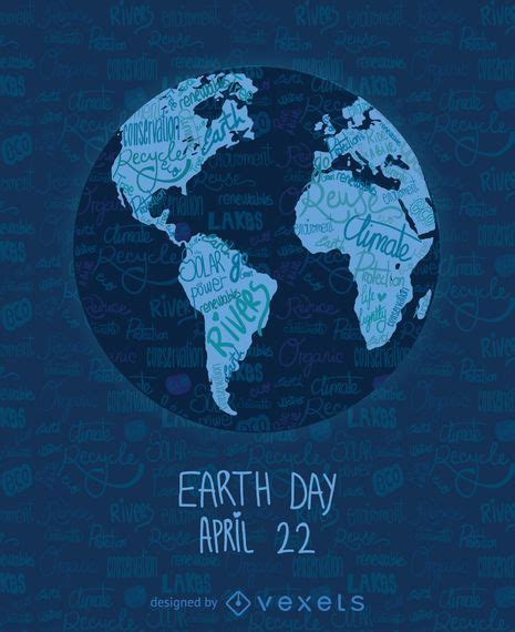 Earth Day Written World Map Vector Download