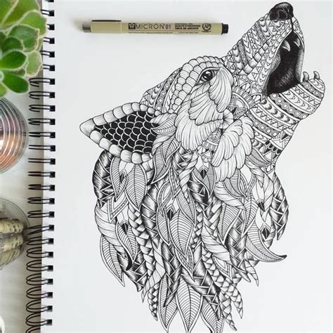 Zentangle Wolf Art Print Animal Mandala Illustration Etsy Wolf Art