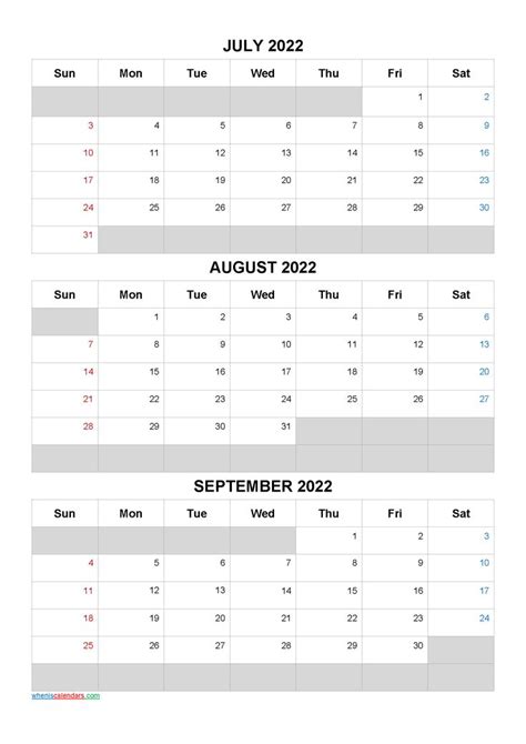 July August September 2022 Calendar Template Q1 Q2 Q3 Q4 Calendar