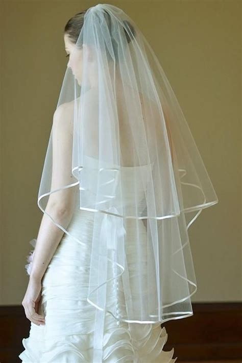 Two Tier Ribbon Satin Edge Wedding Veil With Blusher Bride Veil