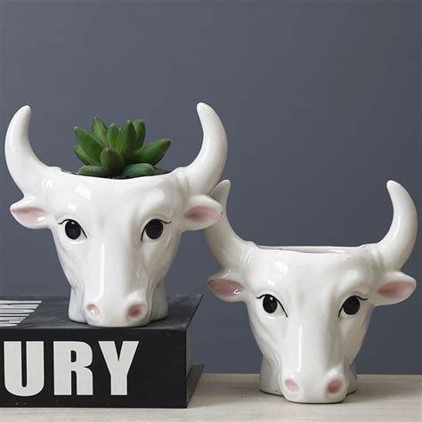 New Ceramic Sheep Head Animal Flower Pots Succulent Plant Pot Etsy