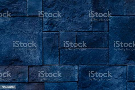 Dark Blue Stone Wall Texture Brick Pattern Floor Surface Geometric
