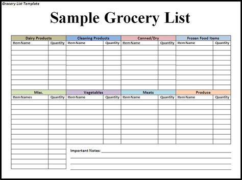 Grocery List Template Google Docs