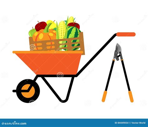 Fruits And Vegetables In Wheelbarrow Vector Illustration Stock Vector