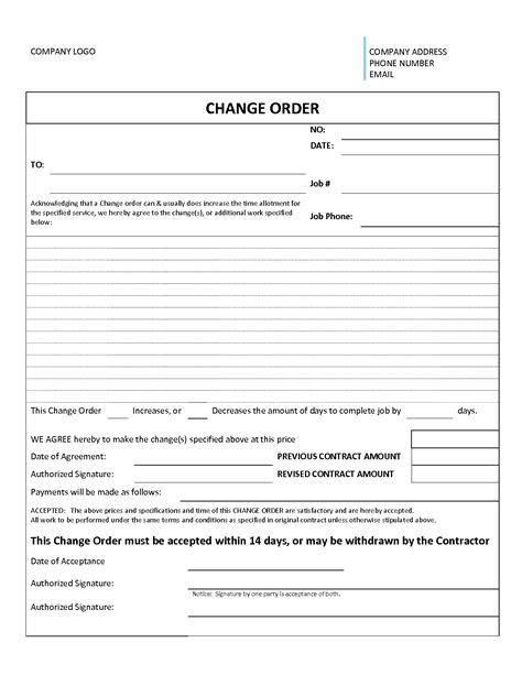 construction change order templates  word