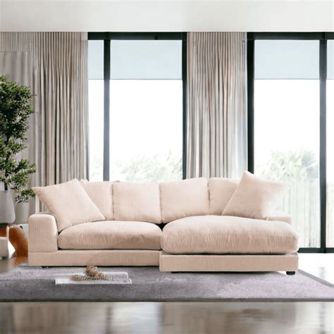 Plunge Cappuccino Cream Corduroy Reversible Sectional Sofa With Chaise