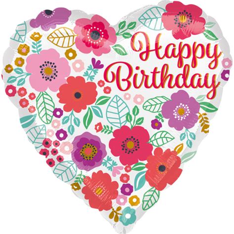 Standard Happy Birthday Floral Print Foil Balloon Heart