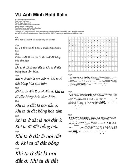 Mẫu Chi Tiết Font Tiếng Việt Unicode Vu Vu Unicode Vietnamese Fonts