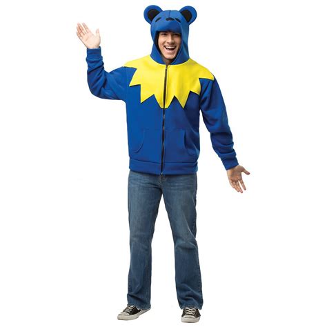 grateful dead dancing bear hoodie adult costume blue yellow collar l xlarge