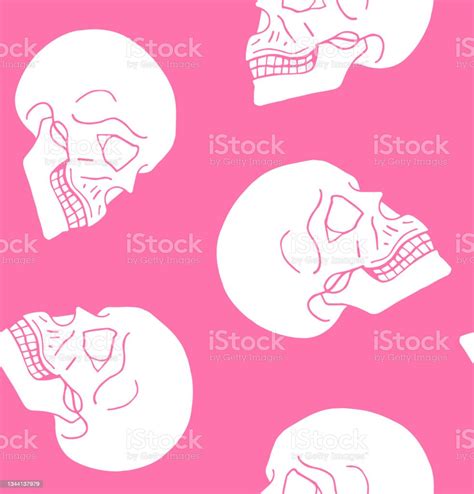 Vector Seamless Pattern Of Hand Drawn Doodle Sketch Human Skull Stock