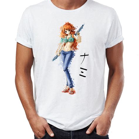 Mens T Shirt Nami Watercolor One Piece Anime Manga Badass Characters