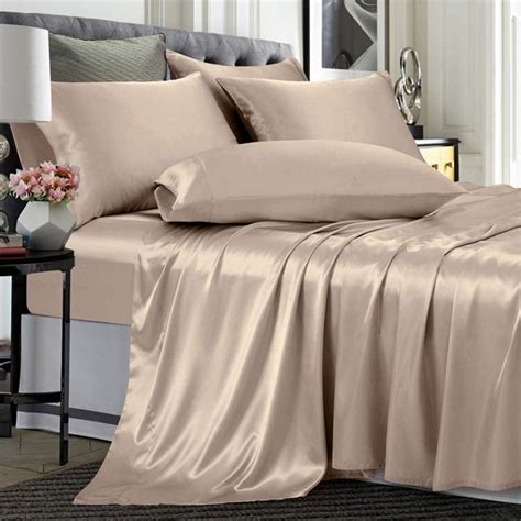 Amazon Com Treely Piece Satin Sheets Full Size Silky Smooth Taupe Satin Sheet Set With Deep