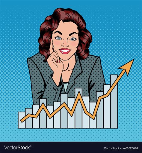 Successful Businesswoman And Arrow Graph Pop Art Vector Image