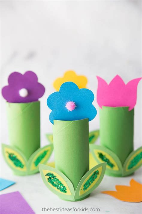 Toilet Paper Roll Flowers Craft Spring Crafts Paper Crafts For Kids