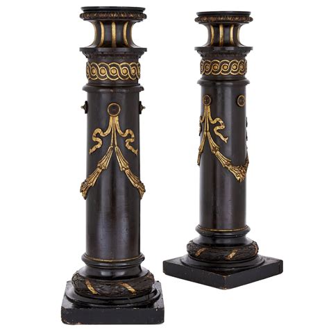Pair Of Victorian Parcel Gilt Ebonised Wood Pedestals Mayfair Gallery