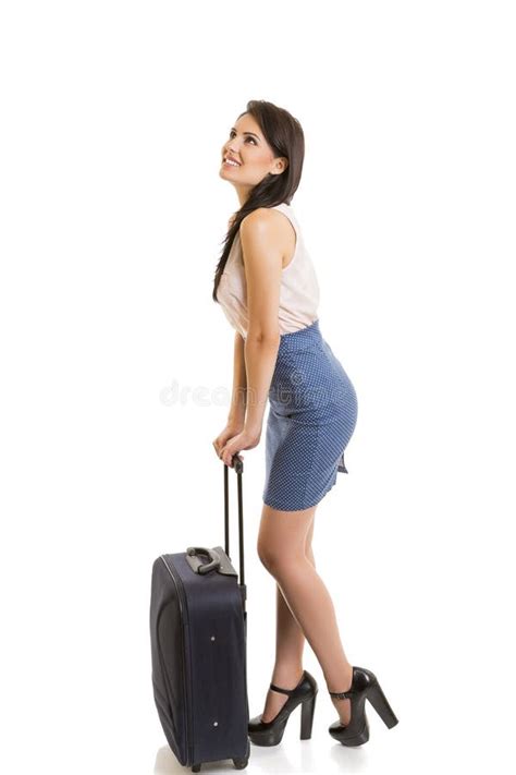 Smiling Woman With Travel Luggage Stock Photo Image Of Journey