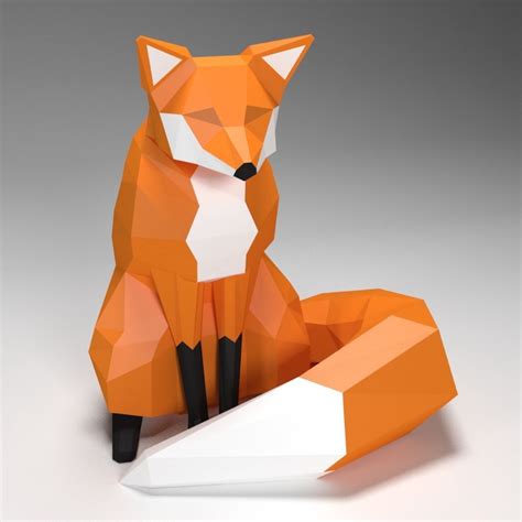 Fox Low Poly Style 3d Model Low Poly Low Poly Art Paper Crafts