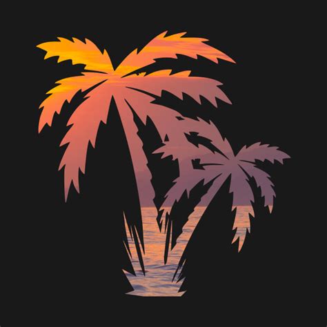 Tropical island with sunset and sea logo vector. Palm Tree And Sunset Logo
