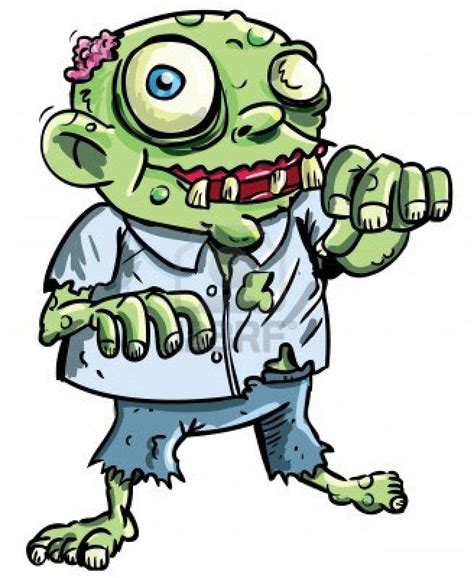 Cute Green Cartoon Zombie Isolated On White Zombie Cartoon Zombie