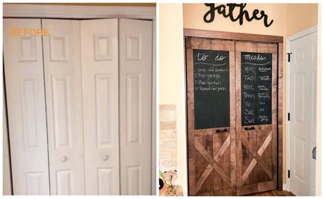 I found these bifold doors that fit the existing opening perfectly at our local habitat restore for $10. DIY Barn Doors: Turn White Bi-fold Doors into Barn Doors for Under $90 |Living Rich With Coupons®