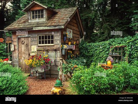 Rustic Garden Shed Stock Photo Alamy