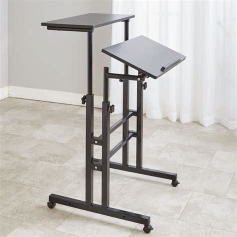 2 Tier Adjustable Height Standing Desk Podium Mobile Table Ebay
