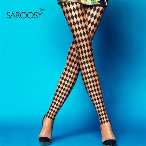saroosy 2018 new sexy geometric print tights for women sheer high elastic fashion pantyhose new