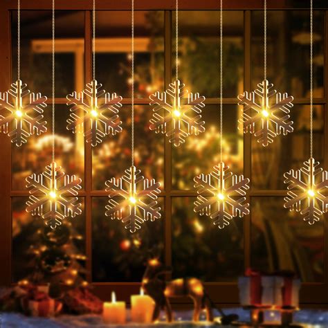 Quntis Christmas Snowflake Curtain Lights Acrylic Fairy Window Lights