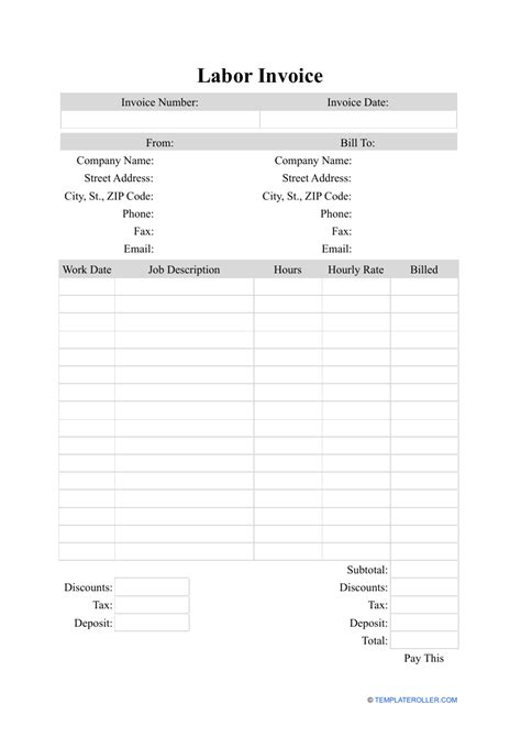 Labor Invoice Template Fill Out Sign Online And Download Pdf