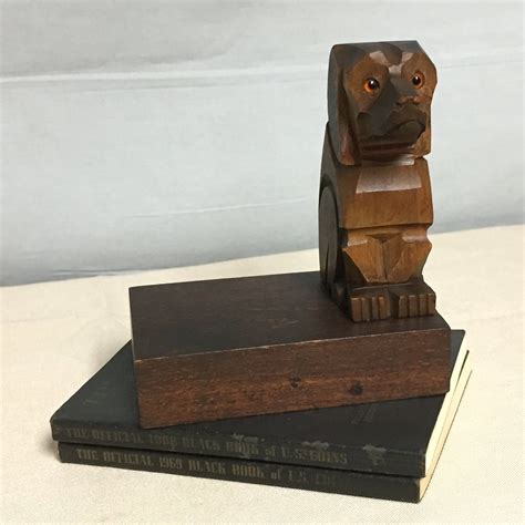 Vintage Black Forest Style Carved Wooden Dog Bookend Made In Germany